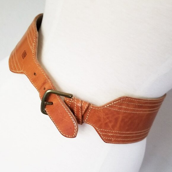Guy Laroche Vintage Paris Made in France Wide Leather Belt 28 Tan Brown Designer - Picture 14 of 14